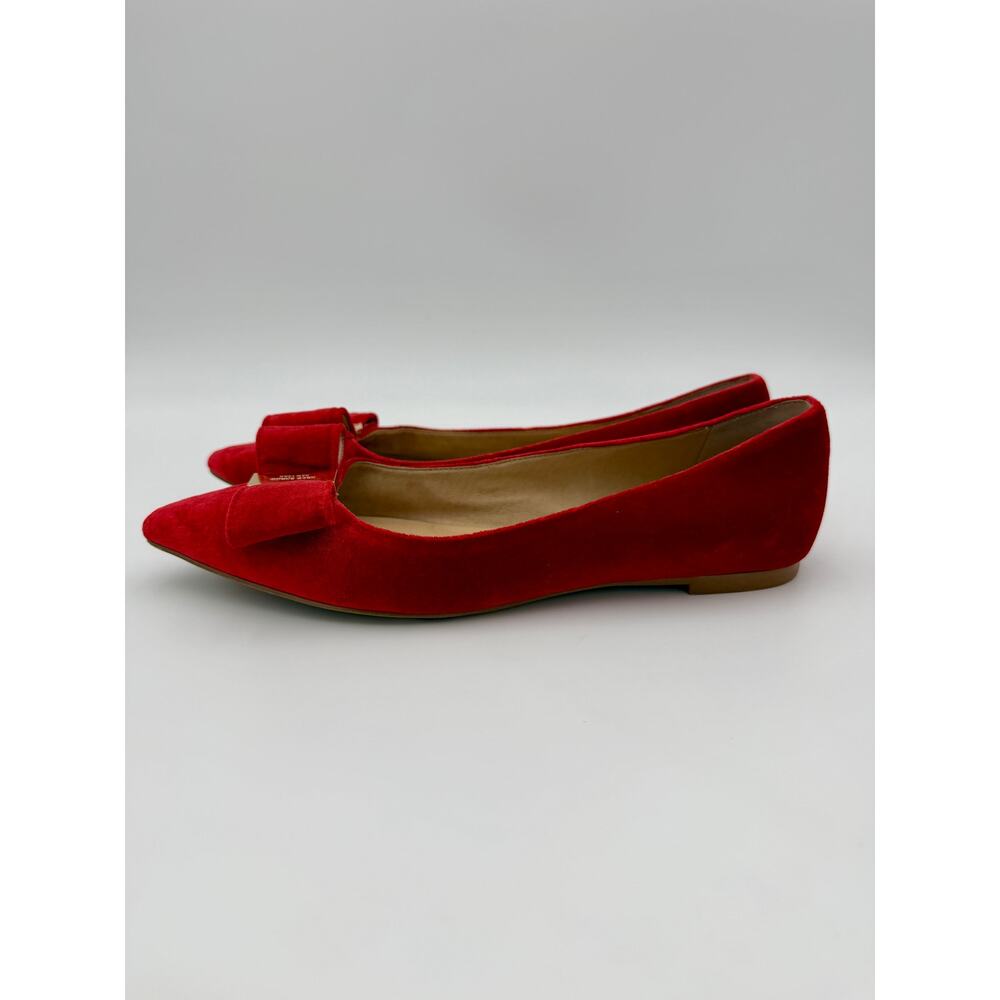 Kate Spade Emmie Red Velvet Flats Size 7 Medium Bow Point Toe - Picture 5 of 14